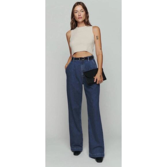 Reformation Jeans Montauk Pleated High Rise Twill 30 June Wash - Picture 1 of 8